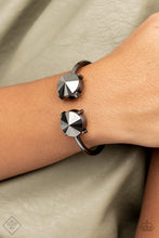 Load image into Gallery viewer, Spark and Sizzle - Black Hematite Rhinestone Hinge Cuff Bracelet - Paparazzi Accessories