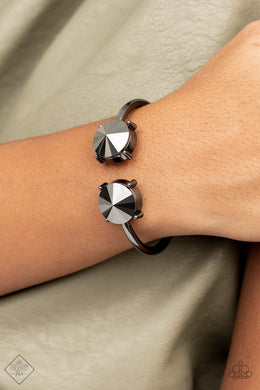 Spark and Sizzle - Black Hematite Rhinestone Hinge Cuff Bracelet - Paparazzi Accessories