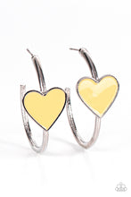 Load image into Gallery viewer, Kiss Up - Yellow Heart Silver Hoop Earrings - Paparazzi Accessories