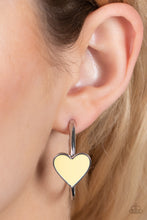 Load image into Gallery viewer, Kiss Up - Yellow Heart Silver Hoop Earrings - Paparazzi Accessories