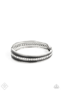 Exquisitely Empirical - White Rhinestone and Black Hinge Bracelet - Paparazzi Accessories