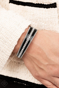 Exquisitely Empirical - White Rhinestone and Black Hinge Bracelet - Paparazzi Accessories