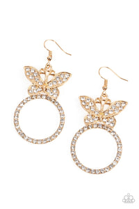 Paradise Found - Gold Rhinestone Butterfly Earrings - Paparazzi Accessories