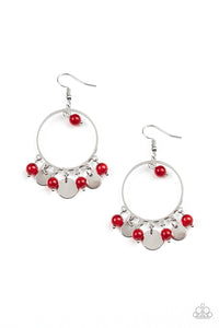 Bubbly Buoyancy - Red Bead and Silver Disc Earrings - Paparazzi Accessories