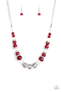 Distracted by Dazzle - Red, White, and Smoky Crystal Bad Necklace - Paparazzi Accessories