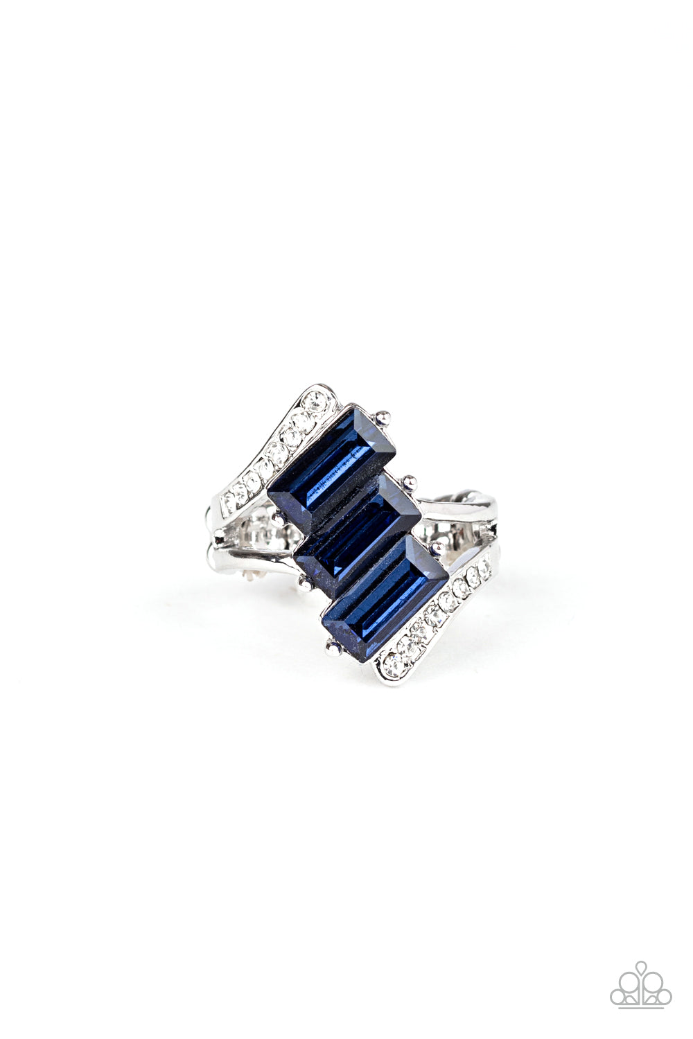 Triple Razzle - Blue and White Rhinestone Ring - Paparazzi Accessories