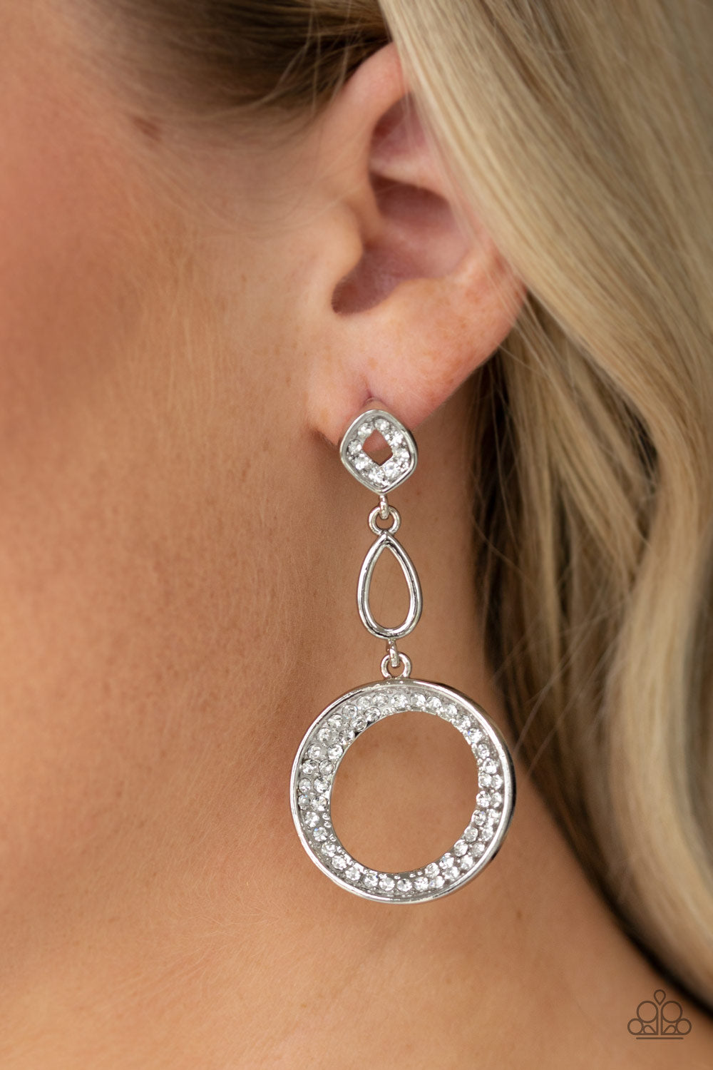 On The Glamour Scene - White Rhinestone Earrings - Paparazzi Accessories