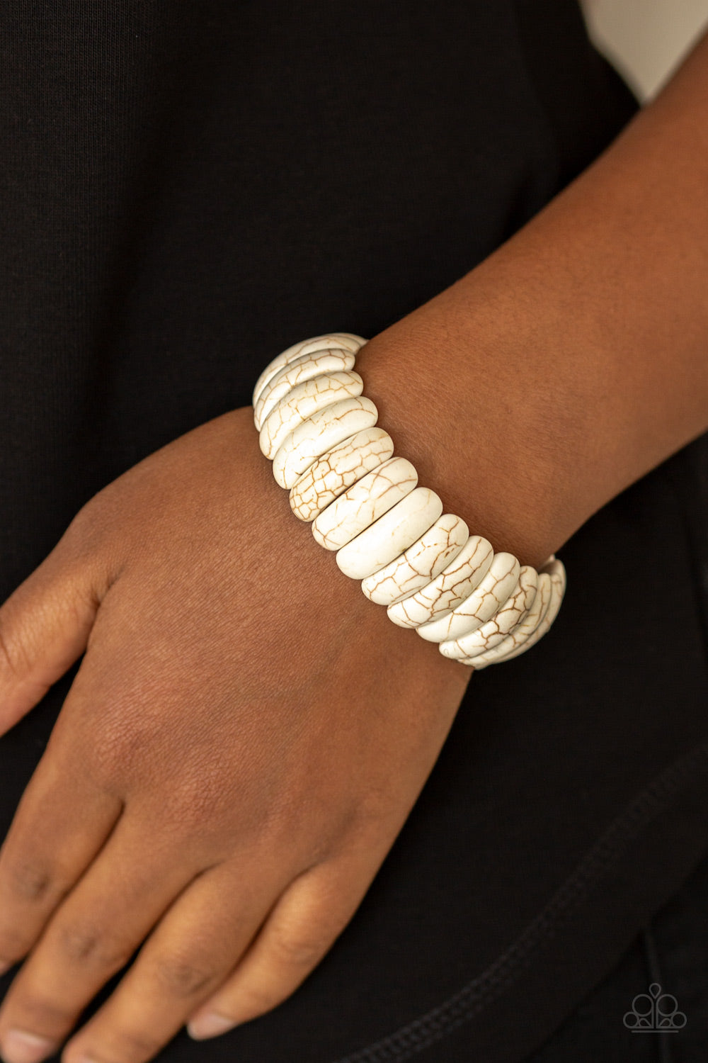 Peacefully Primal - White Crackle Stone Stretchy Bracelet - Paparazzi Accessories