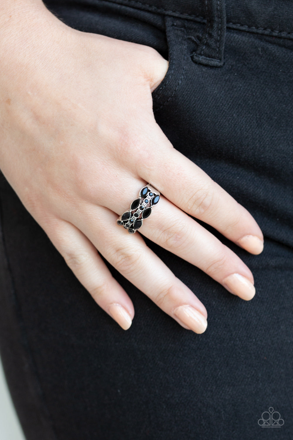Distractingly Demure - Black Ring - Paparazzi Accessories - All That Sparkles XOXO