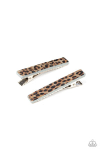 Going GRR-eat Lengths - Silver Leopard Print Hair Clips - Paparazzi Accessories 