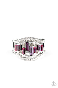 Treasure Chest Charm - Purple and White Rhinestone Ring - Paparazzi Accessories